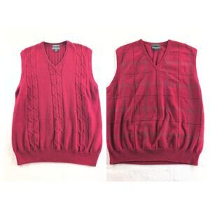 Lyle & Scott Scotland Set of (2) Sweater Vests Cable Knit/Plaid Red Men's XL